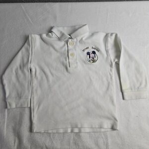 Disney Baby Mickey VTG Unisex White Henley Long Sleeve 12mo Collared Shirt